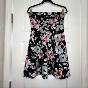 Express Floral Print A-Line Strapless Dress